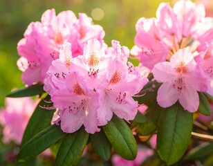 Fototapeta premium Close-up of vibrant pink flowers, showcasing delicate petals and lush foliage