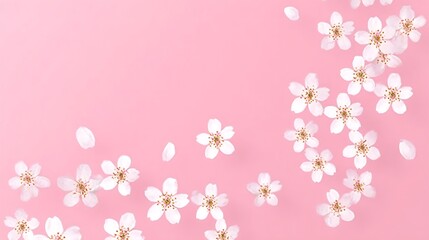 Delicate pink background with white cherry blossom