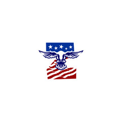 A clean emblem of an eagle blended with the USA flag forming a unique alphabet letter, ideal for logos, patches, and patriotic branding projects.