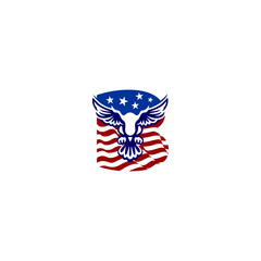 A clean emblem of an eagle blended with the USA flag forming a unique alphabet letter, ideal for logos, patches, and patriotic branding projects.