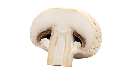 Fototapeta premium Single white button mushroom cut in half isolated on transparent background