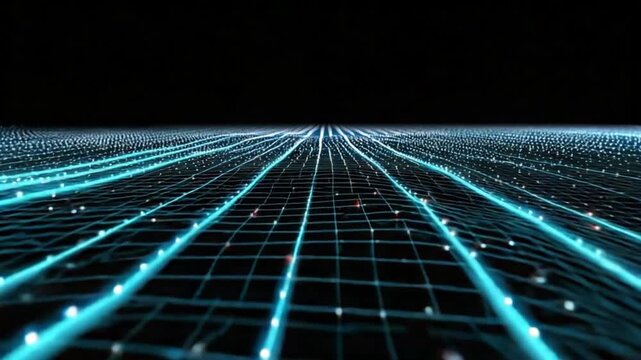 Digital Landscape: A mesmerizing digital grid unfolds, its intricate lines illuminated in a vibrant, futuristic glow, evoking a sense of technological advancement.