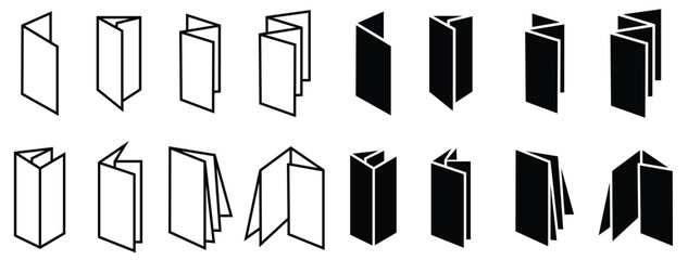 Types of Brochure Folds Black Line Icon Set &ndash; Paper Folding Diagrams Vector Illustration