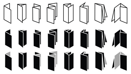 Types of Brochure Folds Black Line Icon Set – Paper Folding Diagrams Vector Illustration