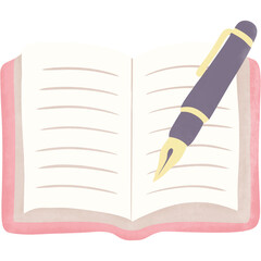 Open Notebook With Elegant Fountain Pen Illustration