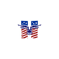 A clean emblem of an eagle blended with the USA flag forming a unique alphabet letter, ideal for logos, patches, and patriotic branding projects.