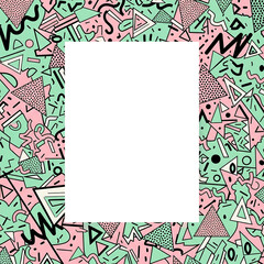 Fototapeta premium Retro 90s Memphis Style Geometric Pattern Frame with Copy Space
