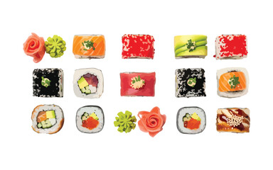 Assortment of colorful sushi rolls with ginger and wasabi © Md Imran