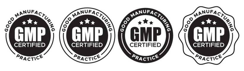 GMP Certified Green Stamp Icons – Good Manufacturing Practice Circular Seal Set