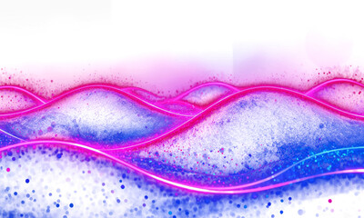 Vibrant neon abstract waves glowing with pink and blue light, creating a dynamic futuristic landscape full of motion and energy
