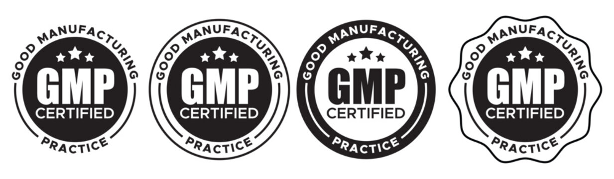 GMP Certified Green Stamp Icons &ndash; Good Manufacturing Practice Circular Seal Set