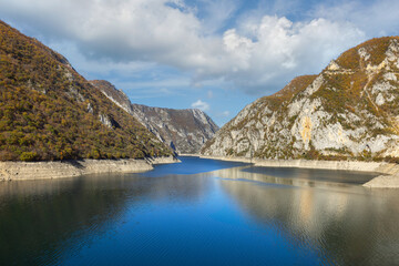 Autumn landscape of Lake Piva in Durmitor National Park