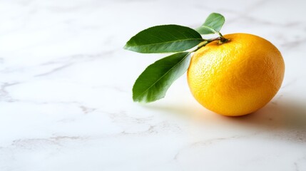 marbel. A juicy yellow lemon with green leaves on a marble surface in natural light. menu design, packaging mockups, designed for culinary blogs and recipe cards for restaurants.
