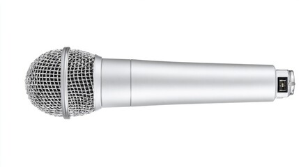 xlr. A silver microphone stands isolated on white, crisply lit from above for a clean product presentation. product launch decks, UI/UX mockups, designed for product launches and innovation pitches.
