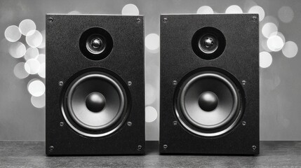 tweeter. Vintage monochrome wall-mounted speakers, highlighting retro audio design. product launch decks, UI/UX mockups, designed for product launches and innovation pitches, used by copywriters.
