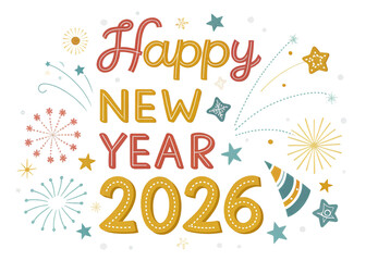 Happy new year 2026  isolated on white background