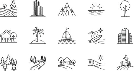 PrinElectricity, Energy, and Charging Outline Icons Set, Featuring Plugs, Sockets, Batteries, Electric Vehicles, Eco-Power, and Home Electrical Connection Symbols.
