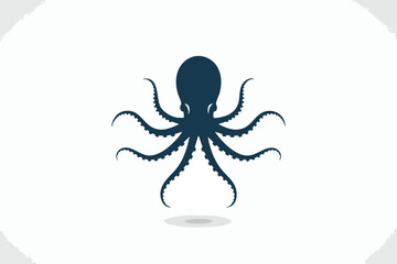 Dark Blue Octopus Silhouette on White Background