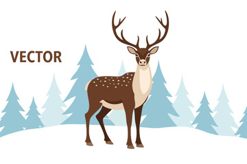 Vector illustration of deer in winter forest