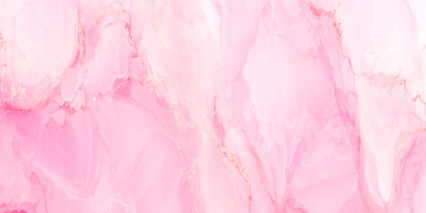 Abstract pink alcohol ink marble texture with gold veins pastel rose and blush flowing background luxury wallpaper.
