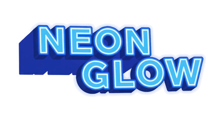 Blue Neon Glow Text with Shadow Effect on White Background.