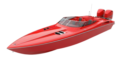 Red luxury speedboat isolated on white background for summer sea travel and leisure transportation