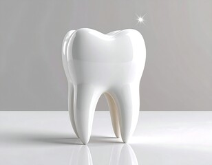 Glossy, bright white molar with a sparkle atop a bright surface