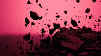 capitulating. Volcanic eruption launching rocks into a dark red sky, dramatic natural scene. travel magazines, destination branding, designed for travel destination branding, used by store managers.
