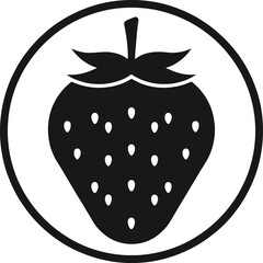 Strawberry Emblem Silhouette – Isolated on Transparent Background – Bold Black Berry Icon in Circle Badge