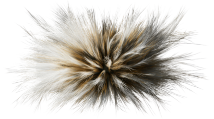Fluffy brown and white faux fur pompom exploring a soft texture, creating warmth and comfort, transparent background
