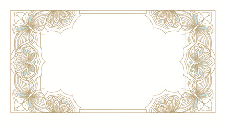 Elegant rectangular frame with delicate symmetrical floral and geometric line art patterns in soft golden tones.