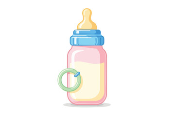 Fototapeta premium Baby Bottle with Milk and Pacifier Clip