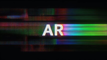 AR" text with a glitch effect on a colorful background