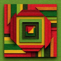 Vibrant abstract art featuring layers of red, yellow, and green. Perfect for modern decor.
