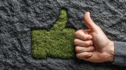 Hand grasping a green thumb representing eco-friendly gardening and sustainable practices in urban environments