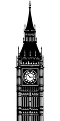 Fototapeta premium Black Big Ben Clock Tower Silhouette Vector Icon of London Landmark