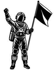 Obraz premium Black Astronaut Holding Flag Silhouette Vector Icon for Space Exploration