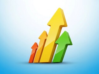 Stunning 3D arrows showing dynamic business growth and upward financial success on a vibrant blue background for presentations