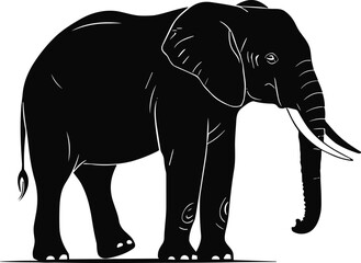 Standing Elephant Silhouette – Isolated on Transparent Background African Wildlife Black Vector Illustration