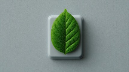 Leaf resting on a button symbolizing eco subscription toggle concept for sustainable and eco-friendly choices