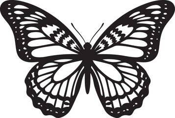 Butterfly silhouette with intricate wing details black vector illustration isolated on transparent background