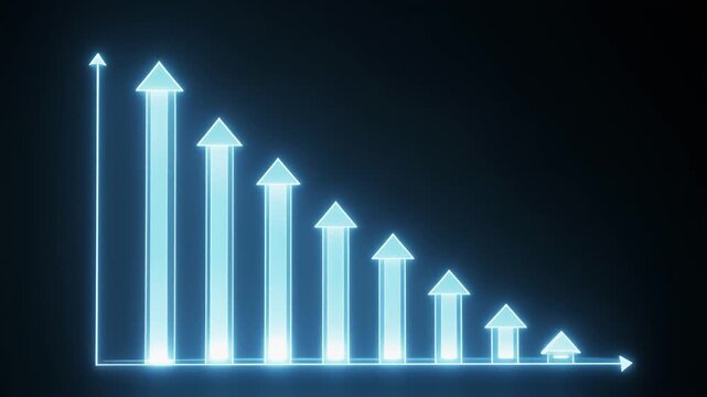 Declining Trend - Neon Arrow Chart on Dark Background.
