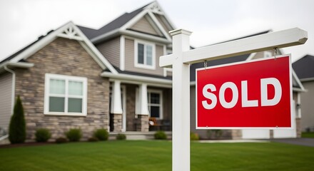 House for Sale with a Sold Sign in Front of It in a Residential Area
