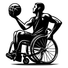 a male wheelchair user playing basketball vector image illustration