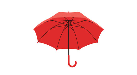 Obraz premium Classic bright red umbrella with a curved handle, shown open and ready to provide protection from rain, isolated on white.