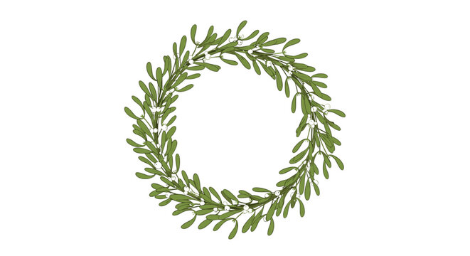 Simple and elegant circular wreath made of green mistletoe branches, a classic symbol of Christmas and winter holidays.