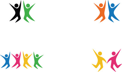 Outline icons representing group achievement and progress, featuring a cluster of people figures and a large upward-pointing arrow, symbolizing success, leadership, and collective growth.