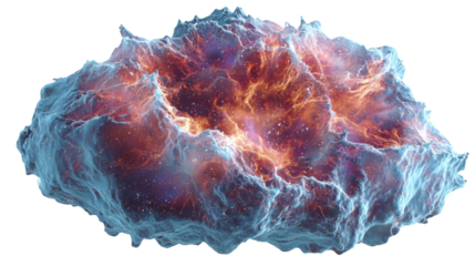 Cosmic nebula forming in deep space with glowing gas clouds and twinkling stars on transparent background