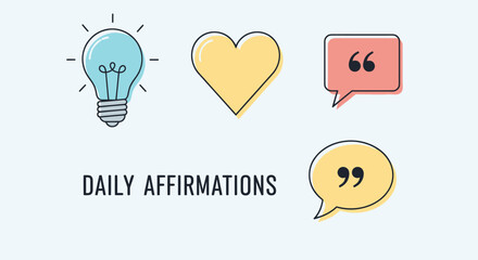 Daily Affirmations: Lightbulb Heart and Speech Bubbles Illustration.