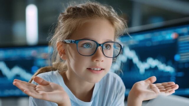 Young Analyst: A focused young analyst with glasses, observing the fluctuations on a computer screen. Capturing moments of intense focus, learning, and future vision.